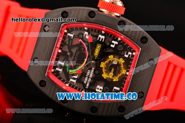 Richard Mille Jean Todt Limited Edition RM 036 Asia Seagull SH Automatic Carbon Fiber Case with Skelton Dial Arabic Numeral Markers and Red Inner Bezel - Click Image to Close